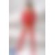 Бодистокинг Passion BS055 red, комбинезон, имитация чулок и пояса, длинный рукав, закрытое плечо