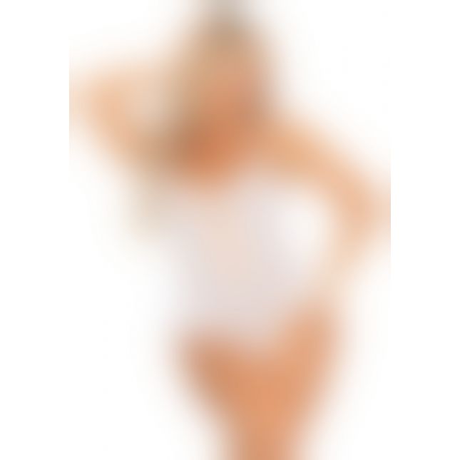 Боді Leg Avenue Lace Floral Lace Halter Teddy with Flutter Accent One Size, White