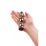 Silver anal plug TOYFA Metal with red round-shaped gem, length 12,2 cm, diameter 2-2,5 cm, weight 14
