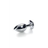 Silver anal plug TOYFA Metal with red round-shaped gem, length8 cm, diameter 2,4-4 cm, weight 140 gr
