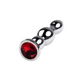 Silver anal plug TOYFA Metal with red round-shaped gem, length 12,2 cm, diameter 2-2,5 cm, weight 14