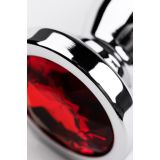 Silver anal plug TOYFA Metal with red round-shaped gem, length 12,2 cm, diameter 2-2,5 cm, weight 14