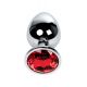 Silver anal plug TOYFA Metal with red round-shaped gem, length8 cm, diameter 2,4-4 cm, weight 140 gr