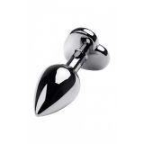 Silver anal plug TOYFA Metal with white heart-shaped gem, length 7 cm, diameter 2,3-3,4 cm, weight 9