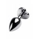Silver anal plug TOYFA Metal with white heart-shaped gem, length 7 cm, diameter 2,3-3,4 cm, weight 9