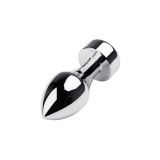 Silver anal plug TOYFA Metal with white round-shaped gem, length 8,2 cm, diameter 2,5-3,8 cm, weight