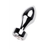 Silver anal plug TOYFA Metal with white round-shaped gem, length 8,2 cm, diameter 2,5-3,8 cm, weight