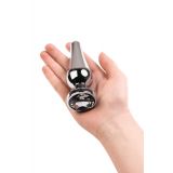 Silver anal plug TOYFA Metal with white round-shaped gem, length 9 cm, diameter 1,5-4 cm, weight 205