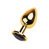 Golden anal plug TOYFA Metal with black heart-shaped gem, length 7 cm, diameter 1,8-3,3 cm, weight 9