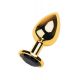 Golden anal plug TOYFA Metal with black heart-shaped gem, length 7 cm, diameter 1,8-3,3 cm, weight 9