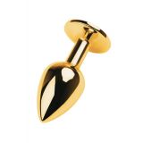 Golden anal plug TOYFA Metal with black heart-shaped gem, length 7 cm, diameter 1,8-3,3 cm, weight 9
