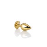 Golden anal plug TOYFA Metal with black heart-shaped gem, length 7 cm, diameter 1,8-3,3 cm, weight 9