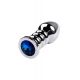 Silver anal plug TOYFA Metal with dark blue round-shaped gem, length 8,5 cm, diameter 2,5-3,8 cm, we