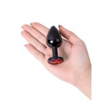Анальний страз Metal By Toyfa, метал, чорний, з кристалом кольору рубін 8,2 см, ø3,4 см, 85 м