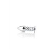 Silver anal plug TOYFA Metal with dark blue round-shaped gem, length 8,5 cm, diameter 2,5-3,8 cm, we