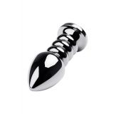 Silver anal plug TOYFA Metal with dark blue round-shaped gem, length 8,5 cm, diameter 2,5-3,8 cm, we