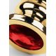 Gold anal plug TOYFA Metal with dark red round-shaped gem, length 8,5 cm, diameter 2,5-3,8 cm, weigh