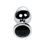 Silver anal plug TOYFA Metal with black round-shaped gem, length 7,5 cm, diameter 1,8-3,4 cm, weight