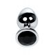 Silver anal plug TOYFA Metal with black round-shaped gem, length 7,5 cm, diameter 1,8-3,4 cm, weight