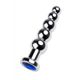 Silver anal plug TOYFA Metal with dark blue round-shaped gem, length 12,5 cm, diameter 1,8-3,4 cm, w