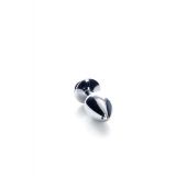 Silver anal plug TOYFA Metal with black round-shaped gem, length 7,5 cm, diameter 1,8-3,4 cm, weight