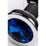 Silver anal plug TOYFA Metal with dark blue round-shaped gem, length 12,5 cm, diameter 1,8-3,4 cm, w