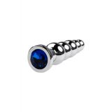 Silver anal plug TOYFA Metal with dark blue round-shaped gem, length 12,5 cm, diameter 1,8-3,4 cm, w
