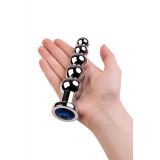 Silver anal plug TOYFA Metal with dark blue round-shaped gem, length 12,5 cm, diameter 1,8-3,4 cm, w