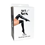 Сексуальные виниловые чулки Art of Sex - Lora с кружевом, размер S, с эффектом голограммы