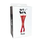 Панчохи в дрібну сітку з лакованою коронкою Art of Sex - Rose, колір червоний, М