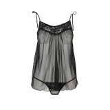 Сорочка прозрачная беби-долл Passion MELANIA CHEMISE XXL/XXXL, black, трусики, на тонких бретелях