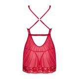 Прозрачная сорочка бэби-долл Obsessive Lacelove babydoll & thong XS/S Red, кружево, стринги