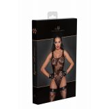 Боди Noir Handmade F242 Tulle body with patterned flock embroidery, M