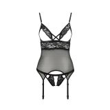 Корсет с открытой грудью Passion DIABOLINA CORSET S/M, black, пажи, трусики, полупрозрачный