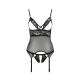 Корсет с открытой грудью Passion DIABOLINA CORSET S/M, black, пажи, трусики, полупрозрачный