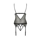 Корсет с открытой грудью Passion DIABOLINA CORSET S/M, black, пажи, трусики, полупрозрачный