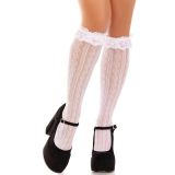 Носочки ажурные с рюшами Leg Avenue Sweetheart Ruffle Cuff Knee Highs White, высокие