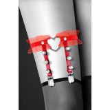 Гартер на ногу Bijoux Pour Toi - WITH HEART AND SPIKES Red, сексуальна підв'язка з сердечком