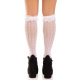Носочки ажурные с рюшами Leg Avenue Sweetheart Ruffle Cuff Knee Highs White, высокие