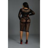 Платье-бодистокинг Moonlight Plus Model 03 XL-XXXL Black, миди, длинный рукав