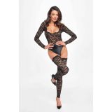 Боди Noir Handmade F296 Psyche, XL, кружево, длинный рукав, низ под латекс, с доступом
