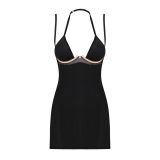 Сорочка Obsessive Selinne chemise & thong XS/S Black, стринги, двойные бретели