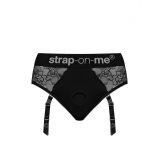 Кружевные трусы для страпона с подвязками для чулок Strap-On-Me DIVA HARNESS - XS