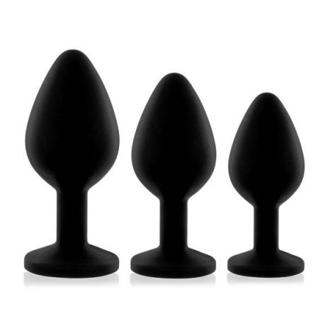 Набір силіконових анальних пробок із кристалом Rianne S: Booty Plug Set Black (м'ята упаковка!!!)