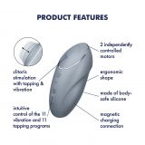 Вибростимулятор-пульсатор Satisfyer Tap & Climax 1 Bluegrey, эффект постукивания пальцем, 2 мотора