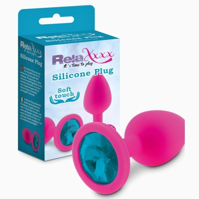 Анальна пробка - RelaXxxx Anal plug Silicone With Blue Crystal, рожевий, M