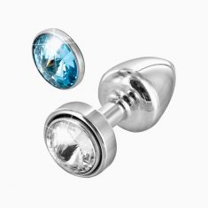 Анальная пробка со сменными стразами Diogol Anni Magnet Silver Кристалл/Аквамарин 25мм