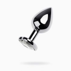 Silver anal plug TOYFA Metal with white heart-shaped gem, length 7 cm, diameter 2,3-3,4 cm, weight 9