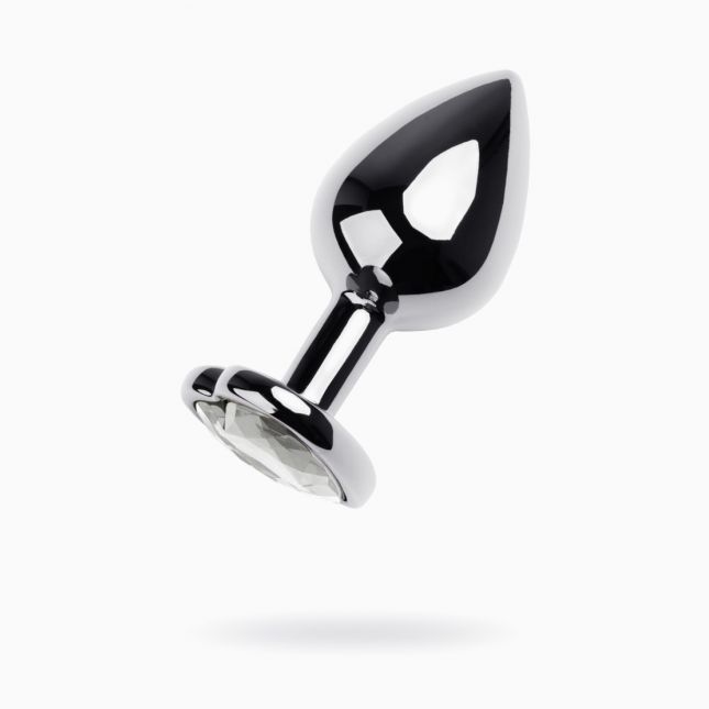 Silver anal plug TOYFA Metal with white heart-shaped gem, length 7 cm, diameter 2,3-3,4 cm, weight 9