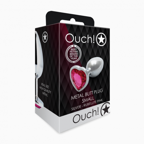 Анальна пробка - Ouch! Metal Butt Plug Small Silver/Rubellite Pink